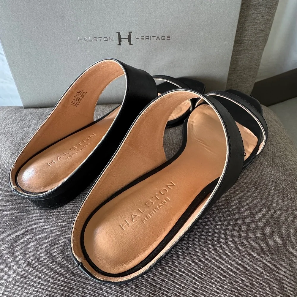 Halston Heritage black leather sandals size 7.5 - Picture 5 of 7